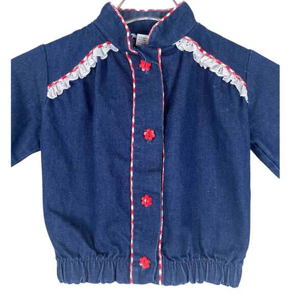 Vintage Doe-Spun Denim Floral Button Front Jacket Lace Elbow Patches Kids Sz 2T - Picture 1 of 9